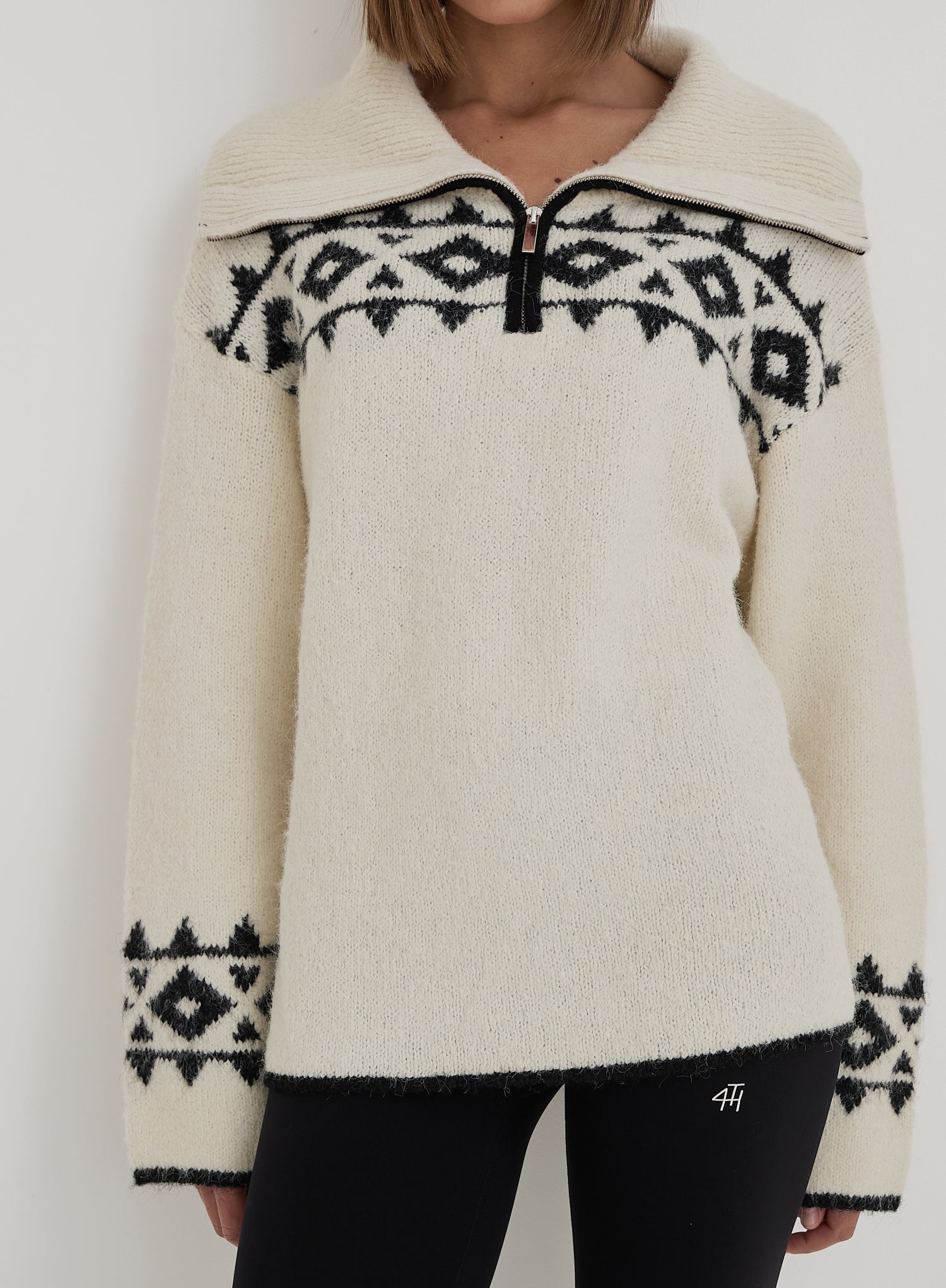 Cream Fairisle Knitted Half Zip Jumper